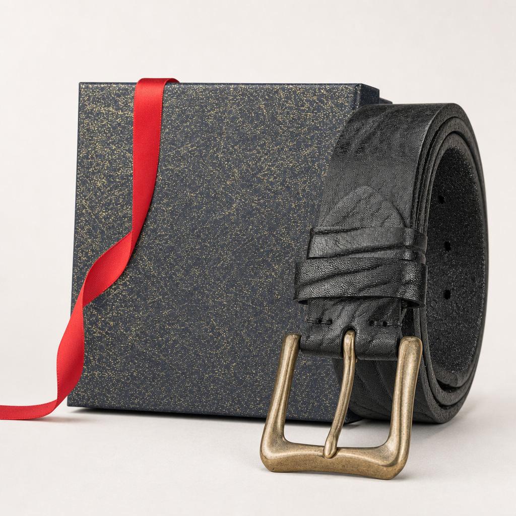 Marathon Full-Grain Leather Belt in Antique Brass Black