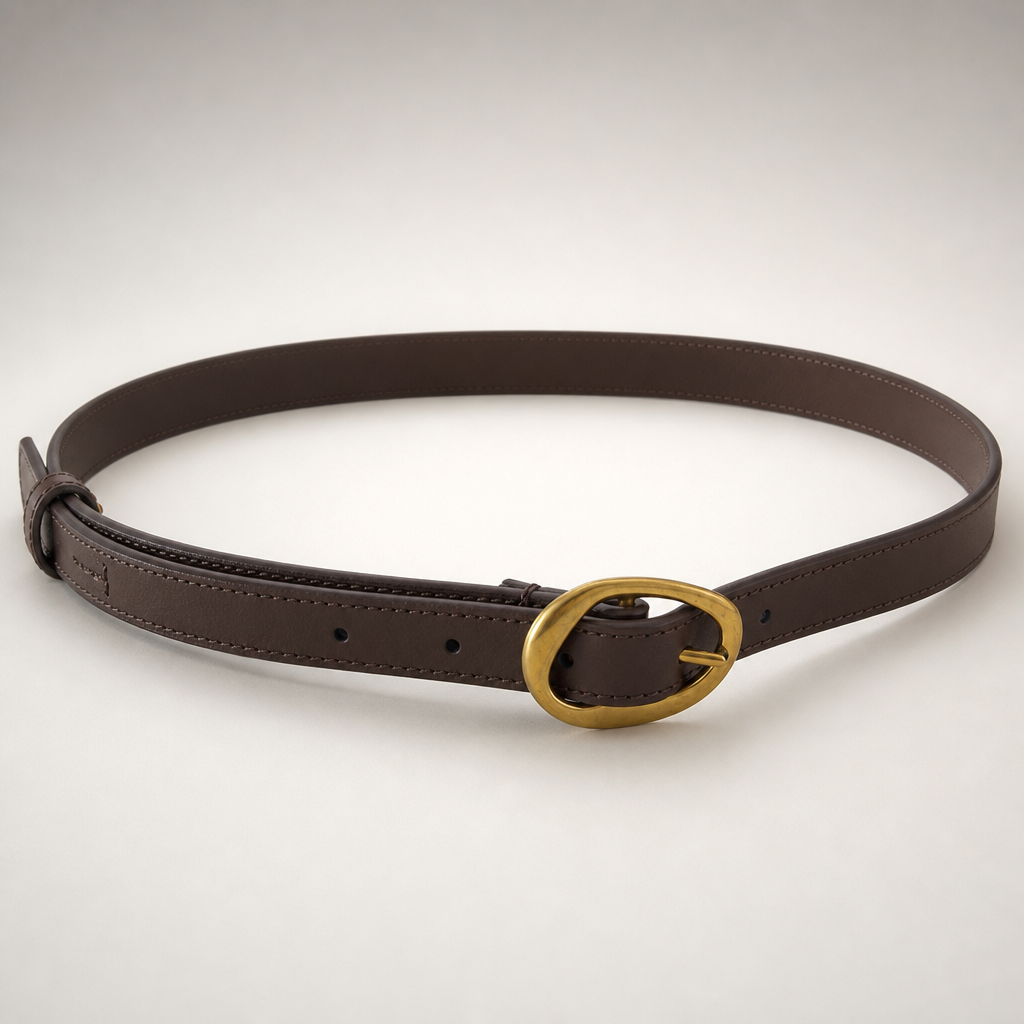 Goliad Slim Full-Grain Leather Belt in Chestnut Brown