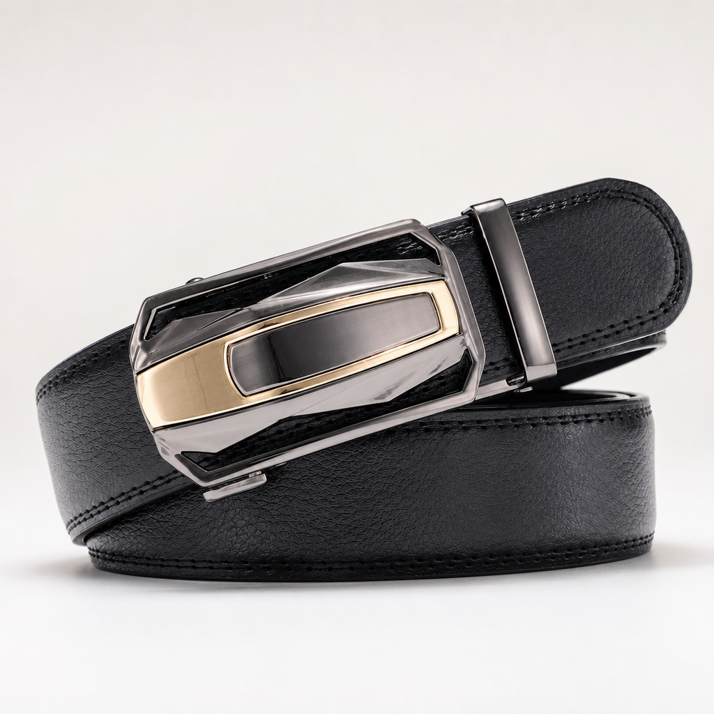 Shafter Full-Grain Leather Belt in Gold-Accented Black