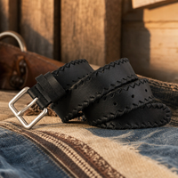 Sheffield Braided Full-Grain Leather Belt in Onyx Black