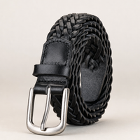 Ingram Woven Full-Grain Leather Belt in Black (Silver Buckle)
