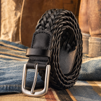Guthrie Woven Full-Grain Leather Belt in Onyx Black