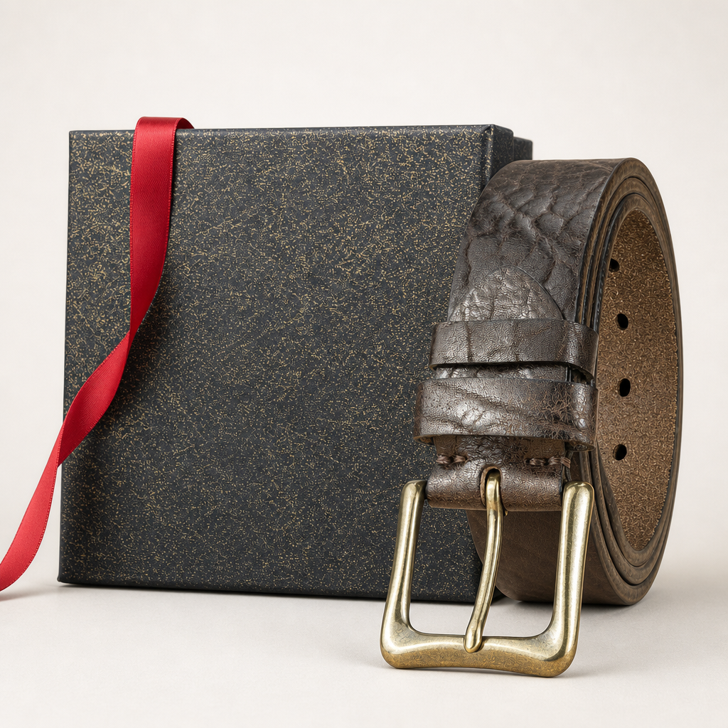 Marathon Full-Grain Leather Belt in Antique Brass Coffee