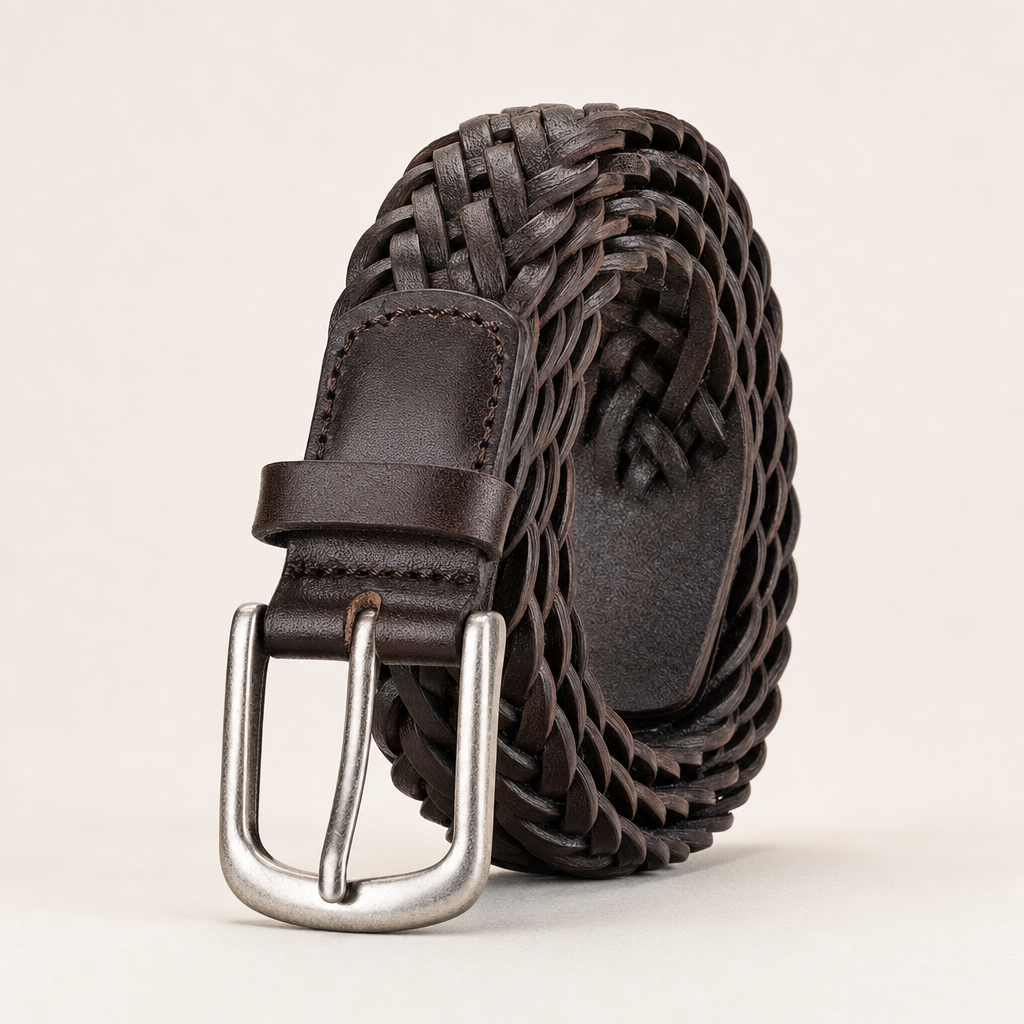 Ingram Woven Full-Grain Leather Belt in Espresso Brown