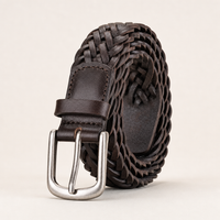 Ingram Woven Full-Grain Leather Belt in Espresso Brown