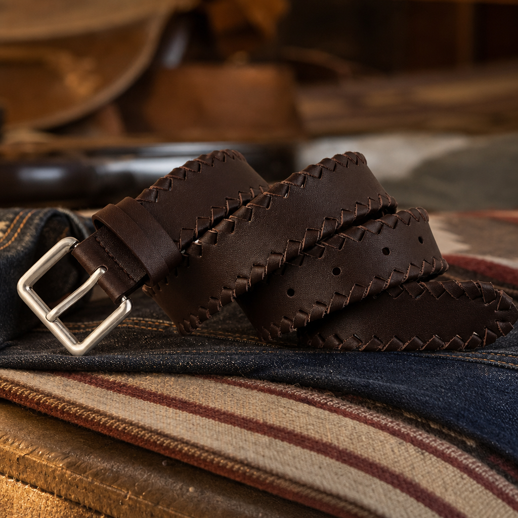Sheffield Braided Full-Grain Leather Belt in Espresso Brown