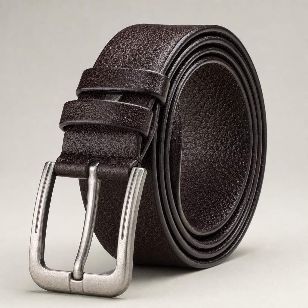 Ozona Litchi-Grain Full-Grain Leather Belt in Chestnut
