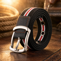 Gruene Canvas Belt in Black Red Stripe
