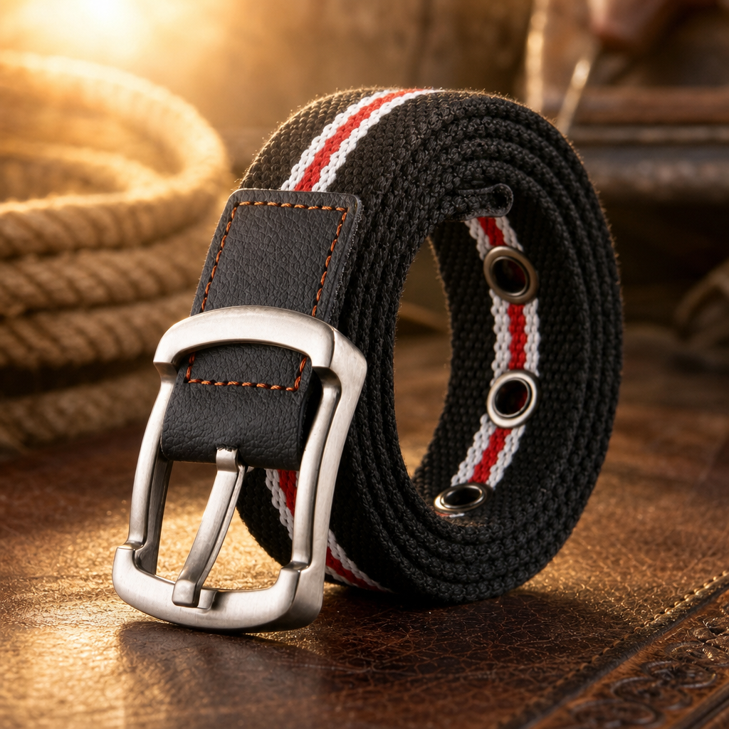 Gruene Canvas Belt in Black Red Stripe