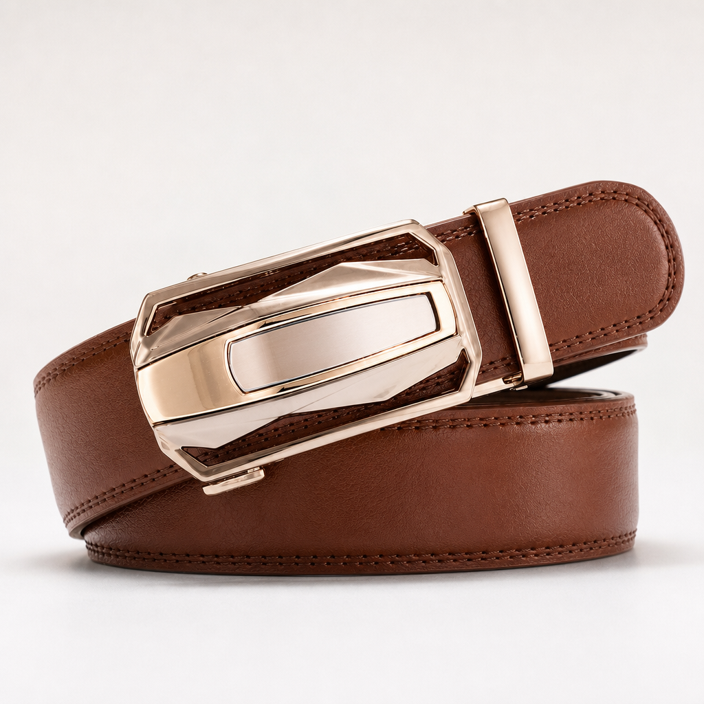 Shafter Full-Grain Leather Belt in Chestnut Brown