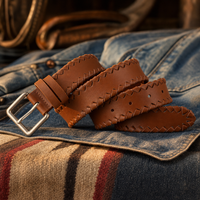 Sheffield Braided Full-Grain Leather Belt in Cognac