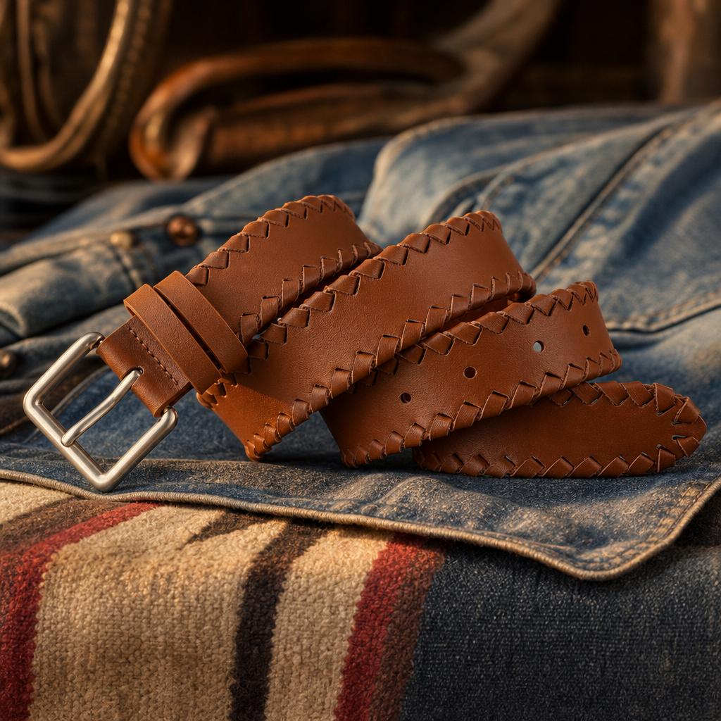 Sheffield Braided Full-Grain Leather Belt in Cognac