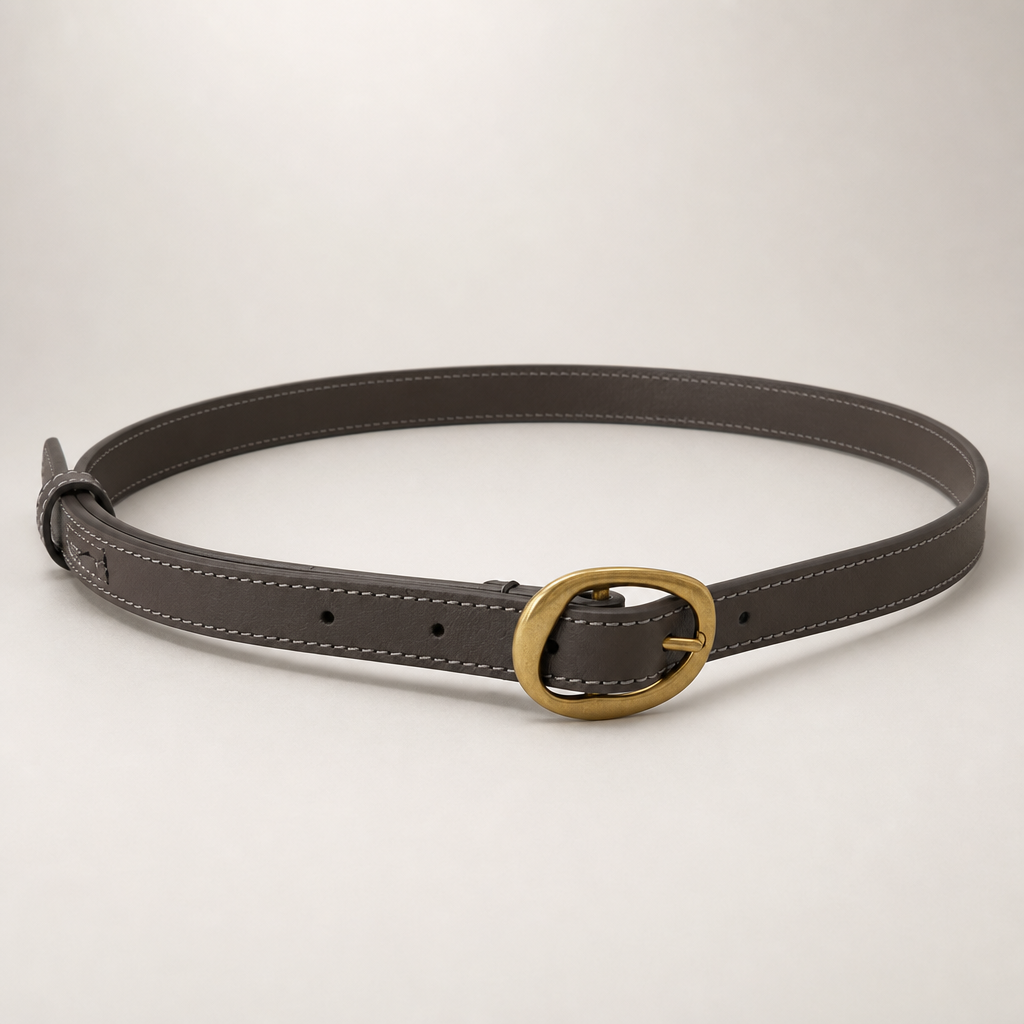 Goliad Slim Full-Grain Leather Belt in Taupe Stitch