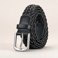 Ingram Woven Full-Grain Leather Belt in Matte Black