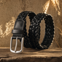 Guthrie Woven Full-Grain Leather Belt in Sable Black