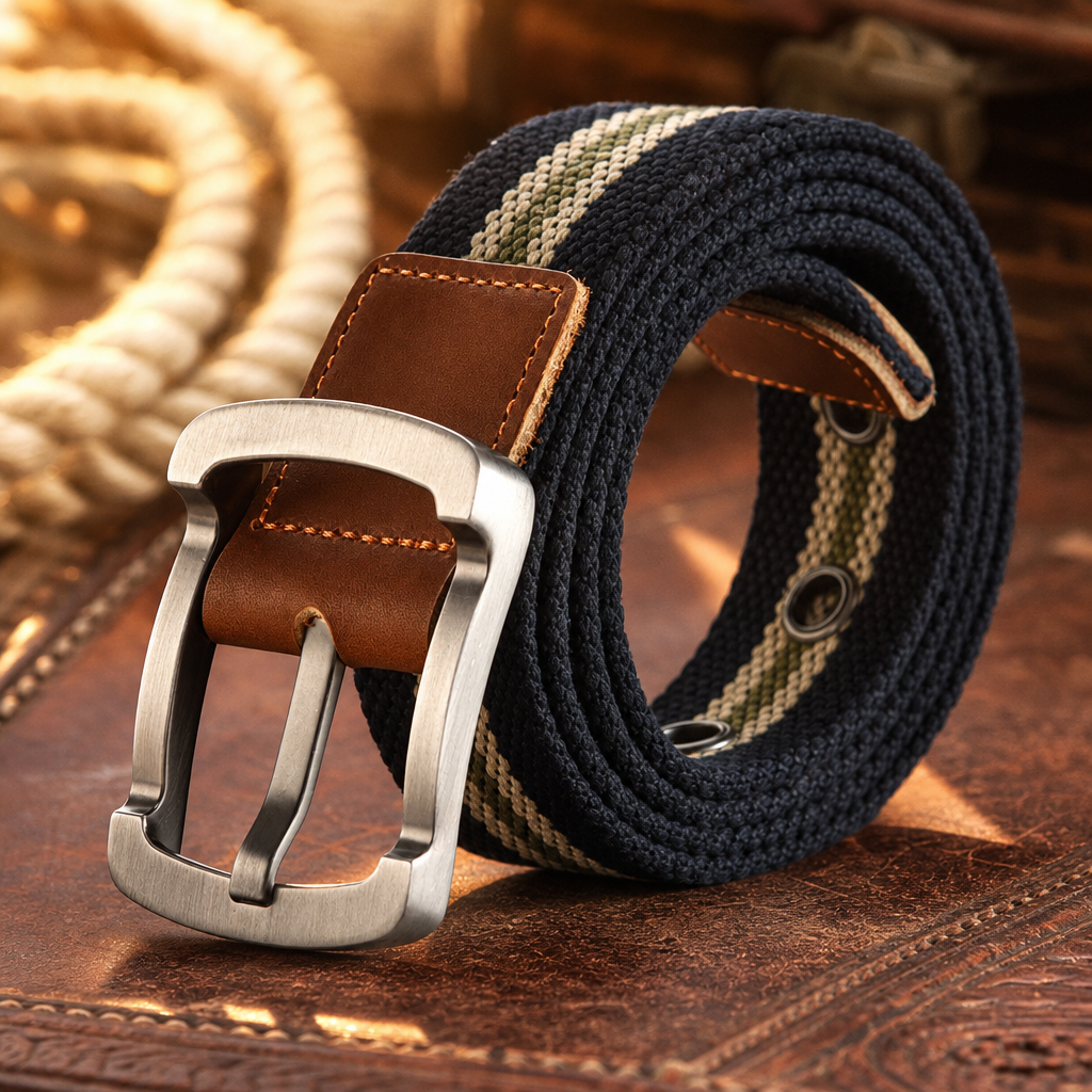 Gruene Canvas Belt in Black Olive Stripe