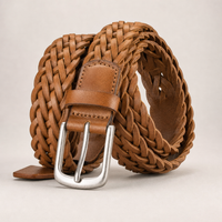 Ingram Woven Full-Grain Leather Belt in Caramel