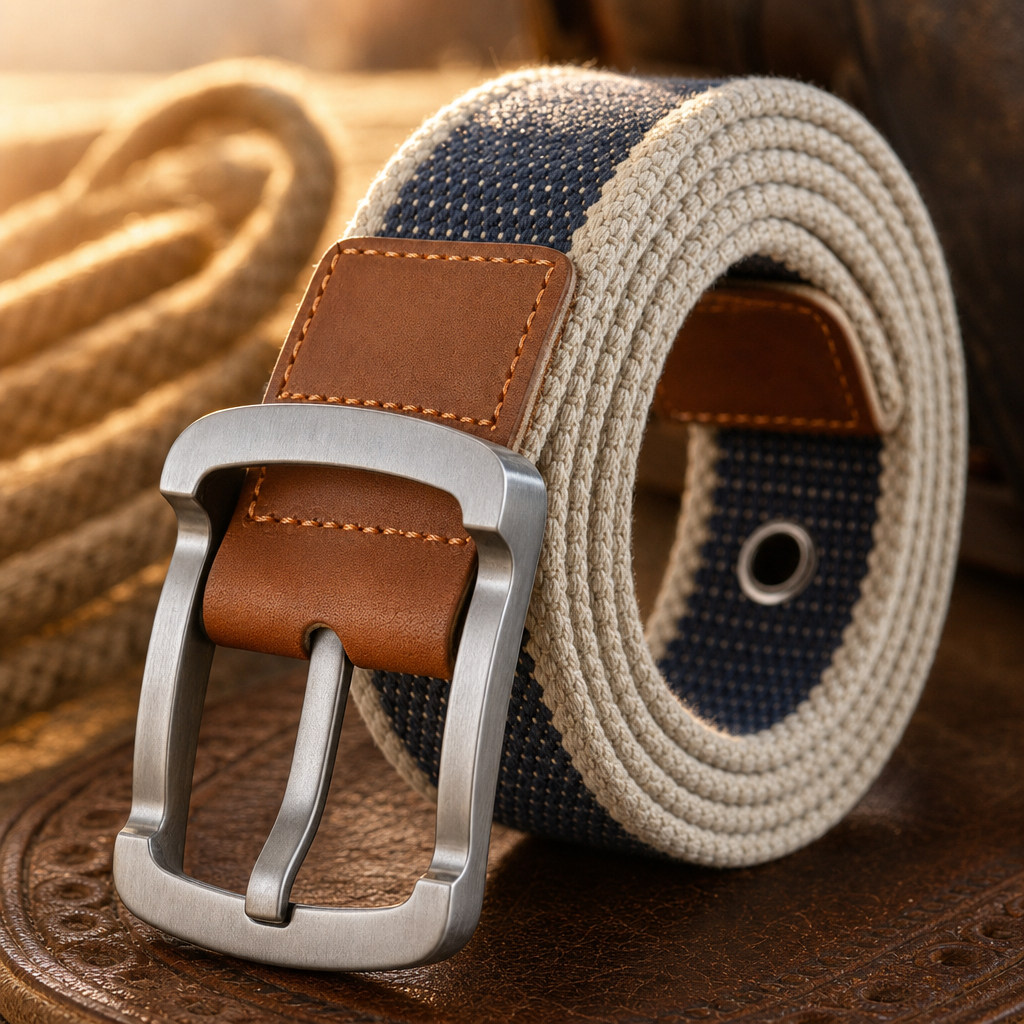 Gruene Canvas Belt in Navy Sand Stripe