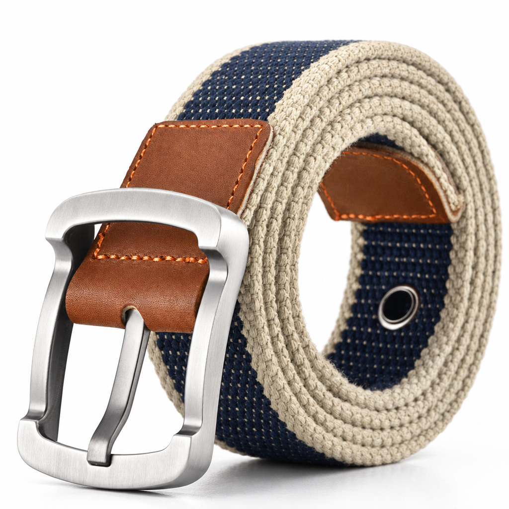 Dilley Canvas Belt in Navy Sand Stripe