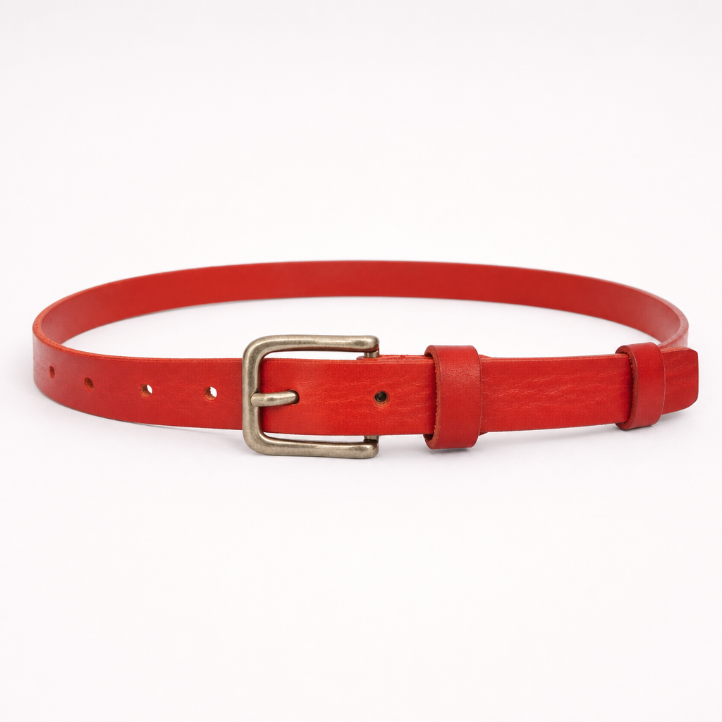 Llano Full-Grain Leather Belt in Scarlet