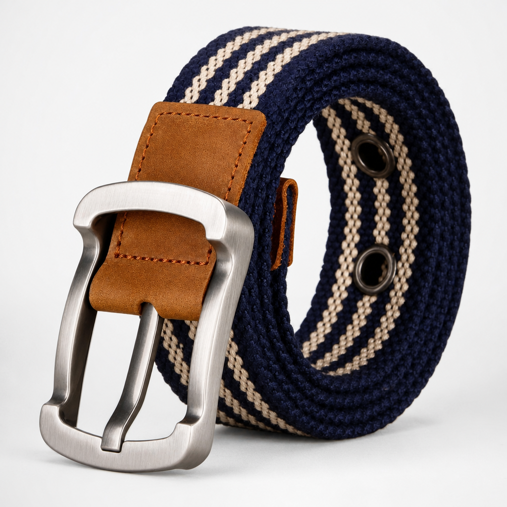 Dilley Canvas Belt in Navy Double Stripe