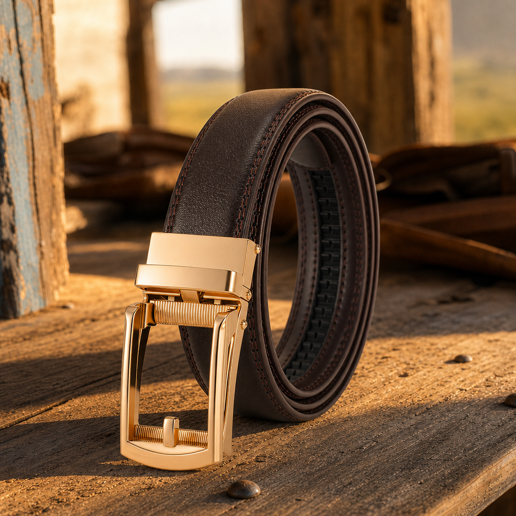 Alpine Full-Grain Leather Belt in Espresso Gold