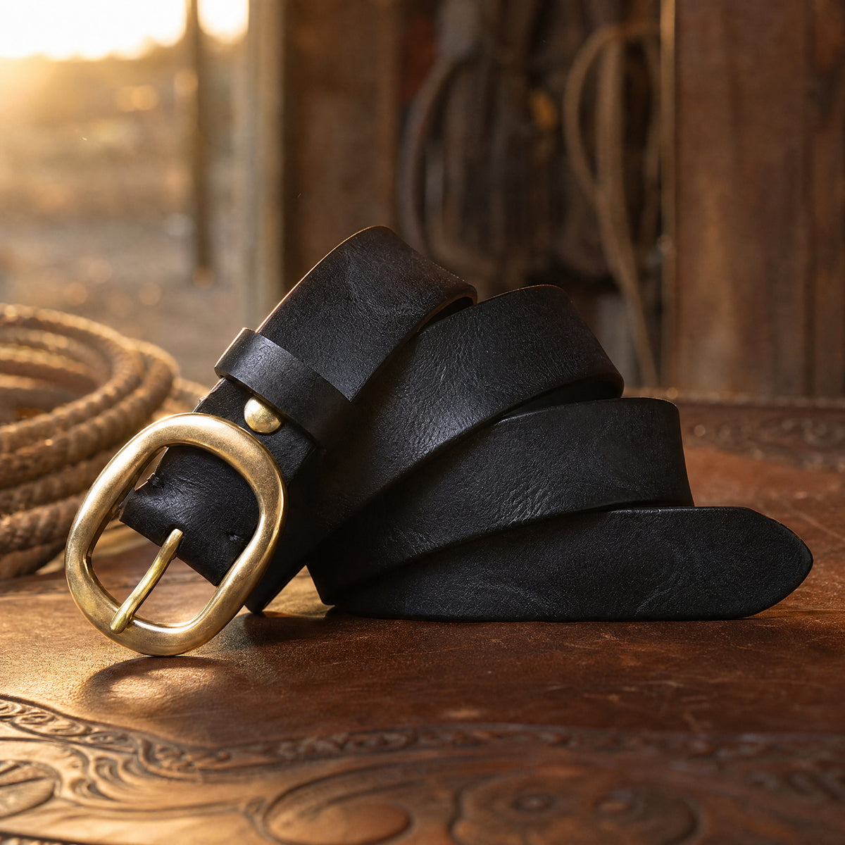 Anson Slim Full-Grain Leather Belt in Black