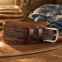 Aransas Tooled Full-Grain Leather Belt in Brown