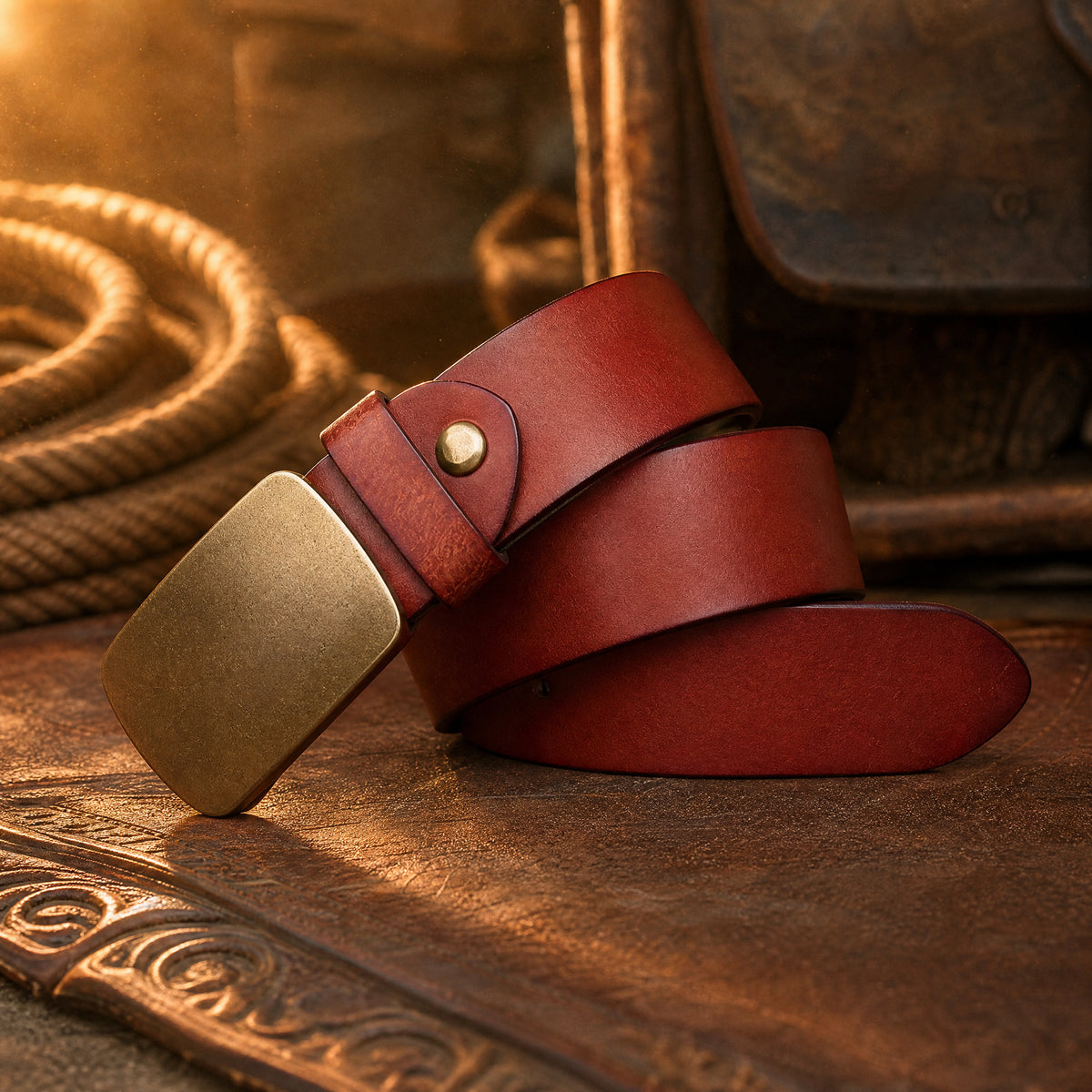 Athens Heavy-Duty Full-Grain Leather Belt in Chestnut