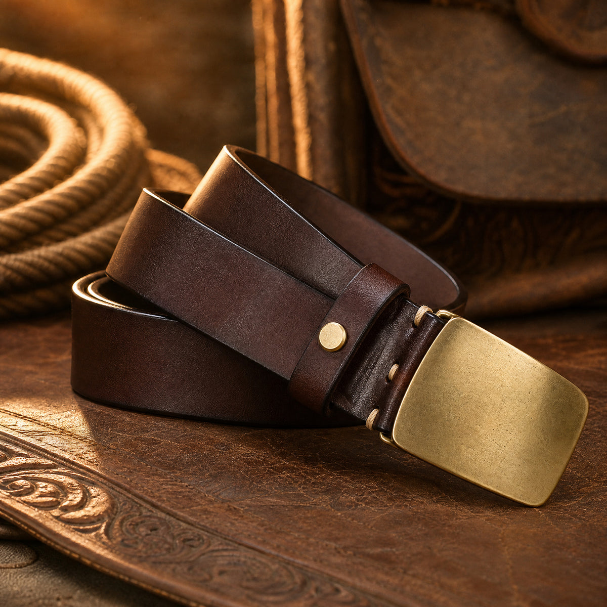 Athens Heavy-Duty Full-Grain Leather Belt in Dark Brown