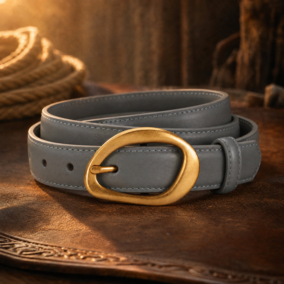 Borden Full-Grain Leather Belt in Gray