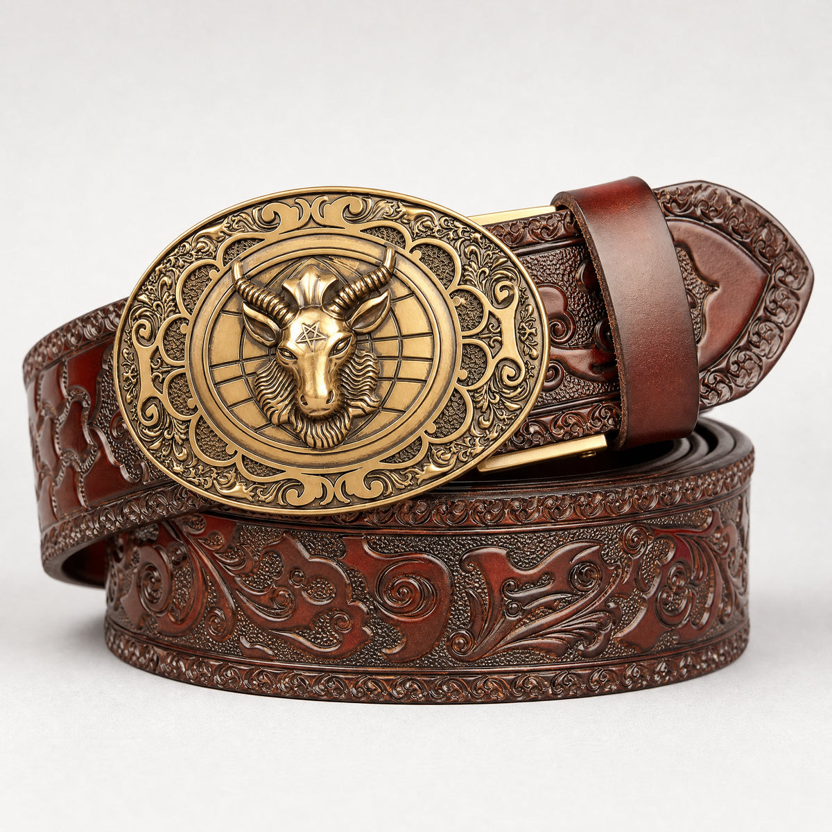 Bosque Western Full-Grain Leather Belt in Tan Gold