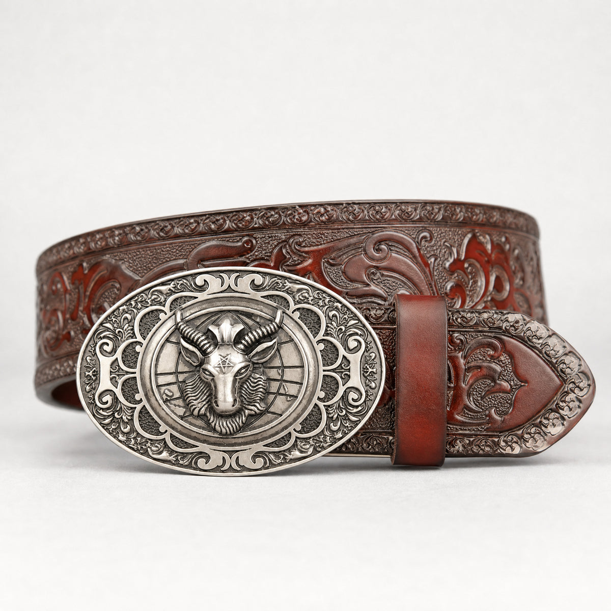 Bosque Western Full-Grain Leather Belt in Tan Silver