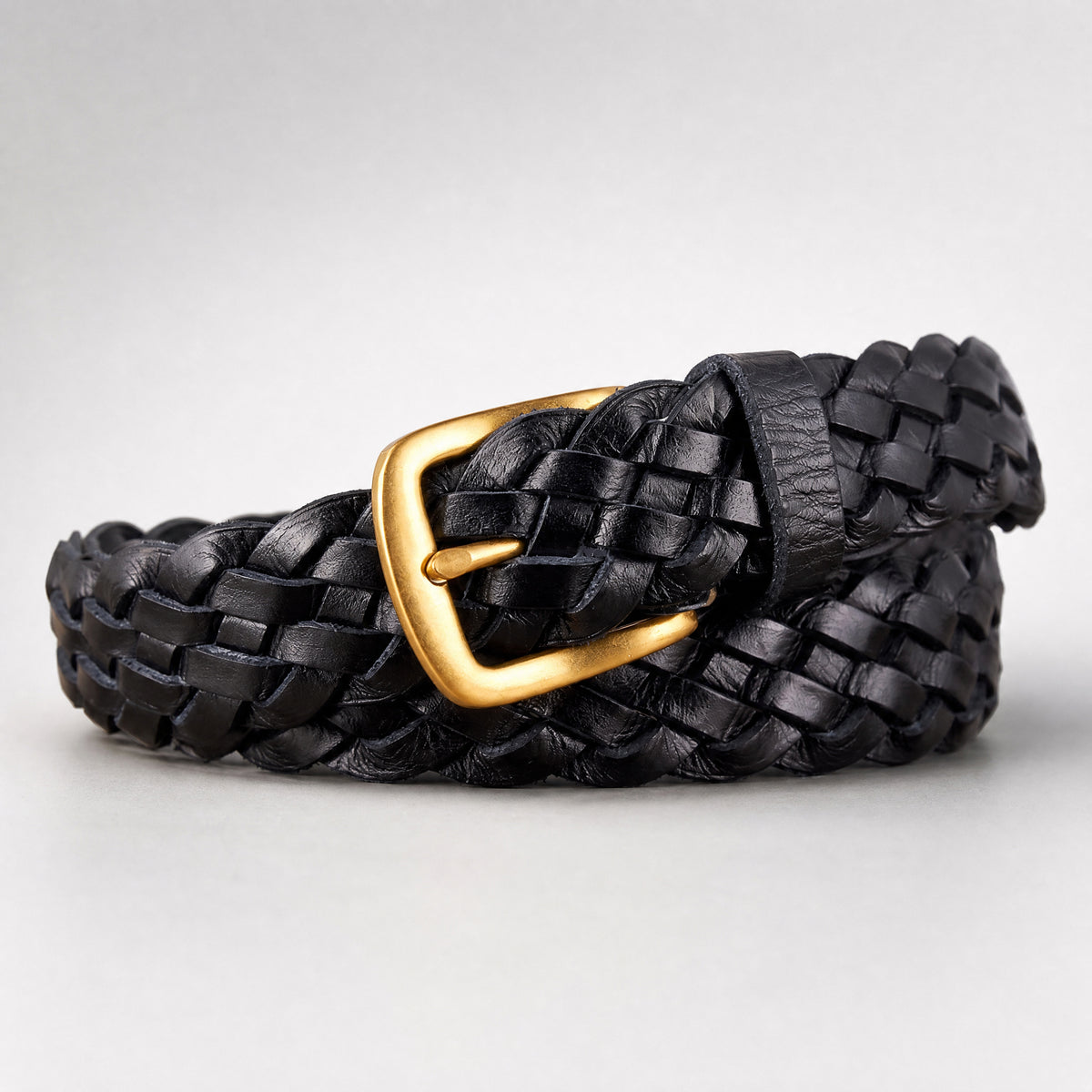 Buda Woven Full-Grain Leather Belt in Black Gold