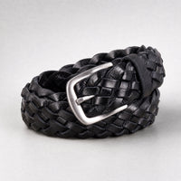 Buda Woven Full-Grain Leather Belt in Black Silver