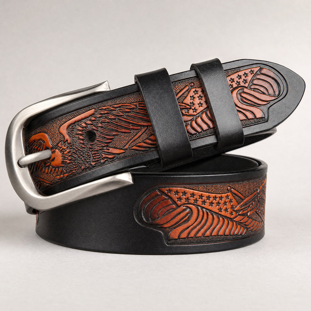 Calhoun Tooled Full-Grain Leather Belt in Black