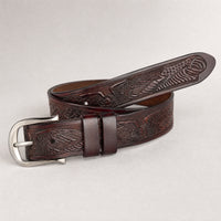 Calhoun Tooled Full-Grain Leather Belt in Brown
