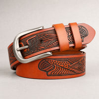 Calhoun Tooled Full-Grain Leather Belt in Tan