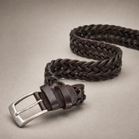 Callahan Woven Full-Grain Leather Belt in Dark Brown
