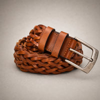 Callahan Woven Full-Grain Leather Belt in Tan