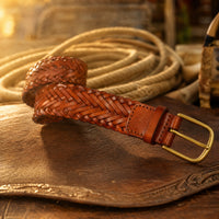 Cotulla Woven Full-Grain Leather Belt in Chestnut