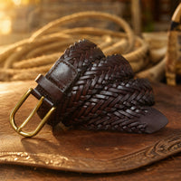Cotulla Woven Full-Grain Leather Belt in Dark Brown