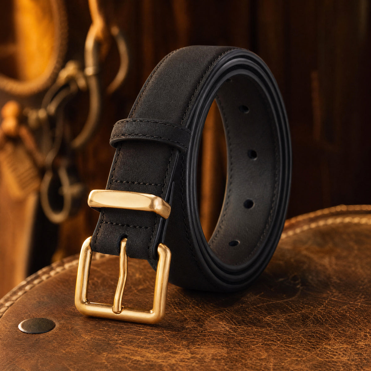 Crockett Dress Full-Grain Leather Belt in Black