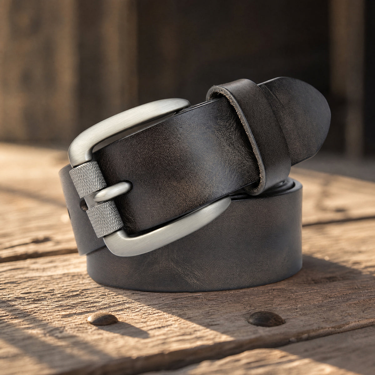 Crowell Full-Grain Leather Belt in Black