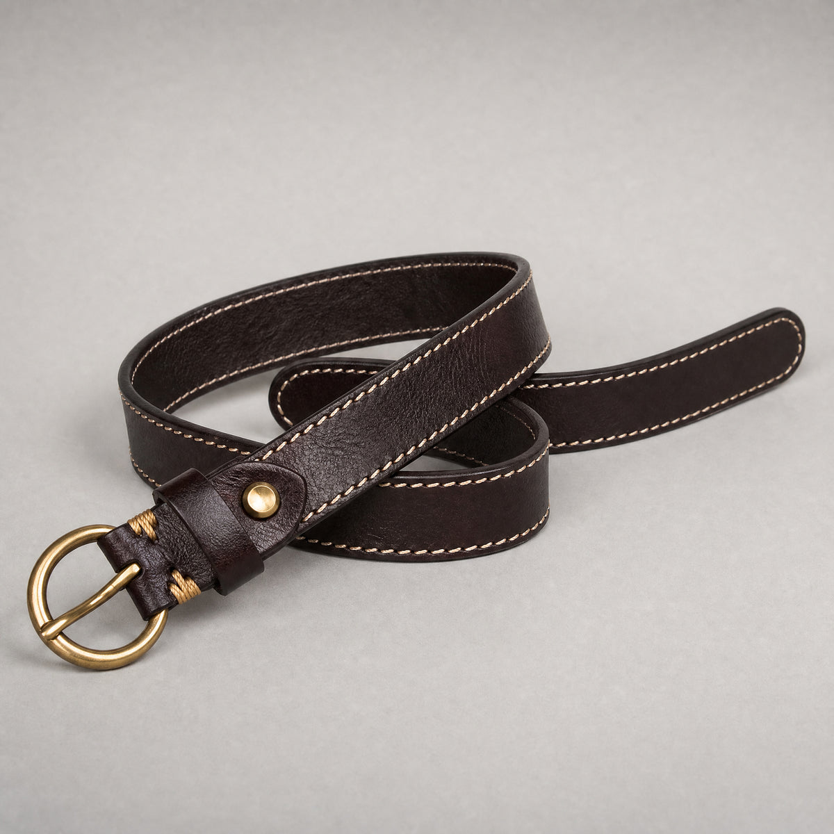 Dawson Slim Full-Grain Leather Belt in Dark Brown