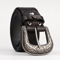 Driftwood Tooled Full-Grain Leather Belt in Black