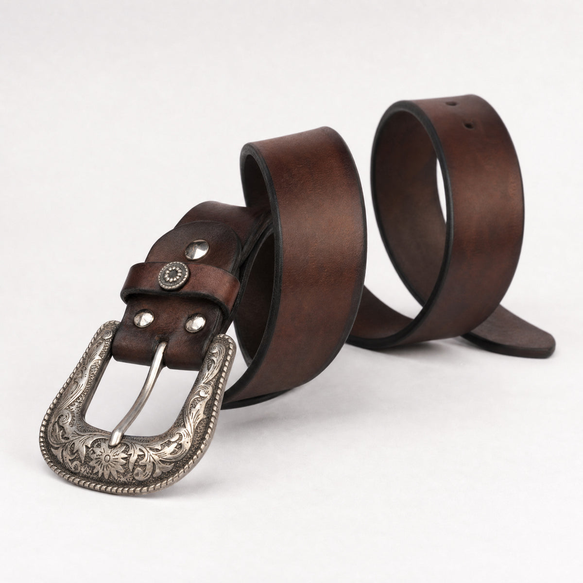 Driftwood Tooled Full-Grain Leather Belt in Brown