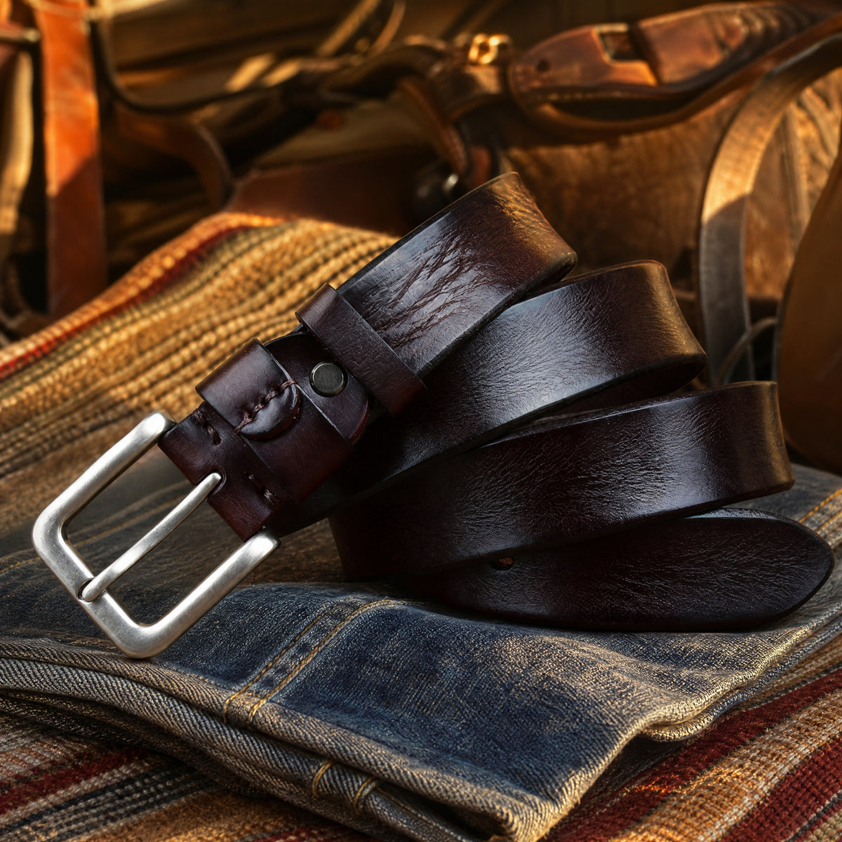 Eddy Full-Grain Leather Belt in Dark Brown