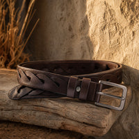 Erath Woven Full-Grain Leather Belt in Brown Gunmetal