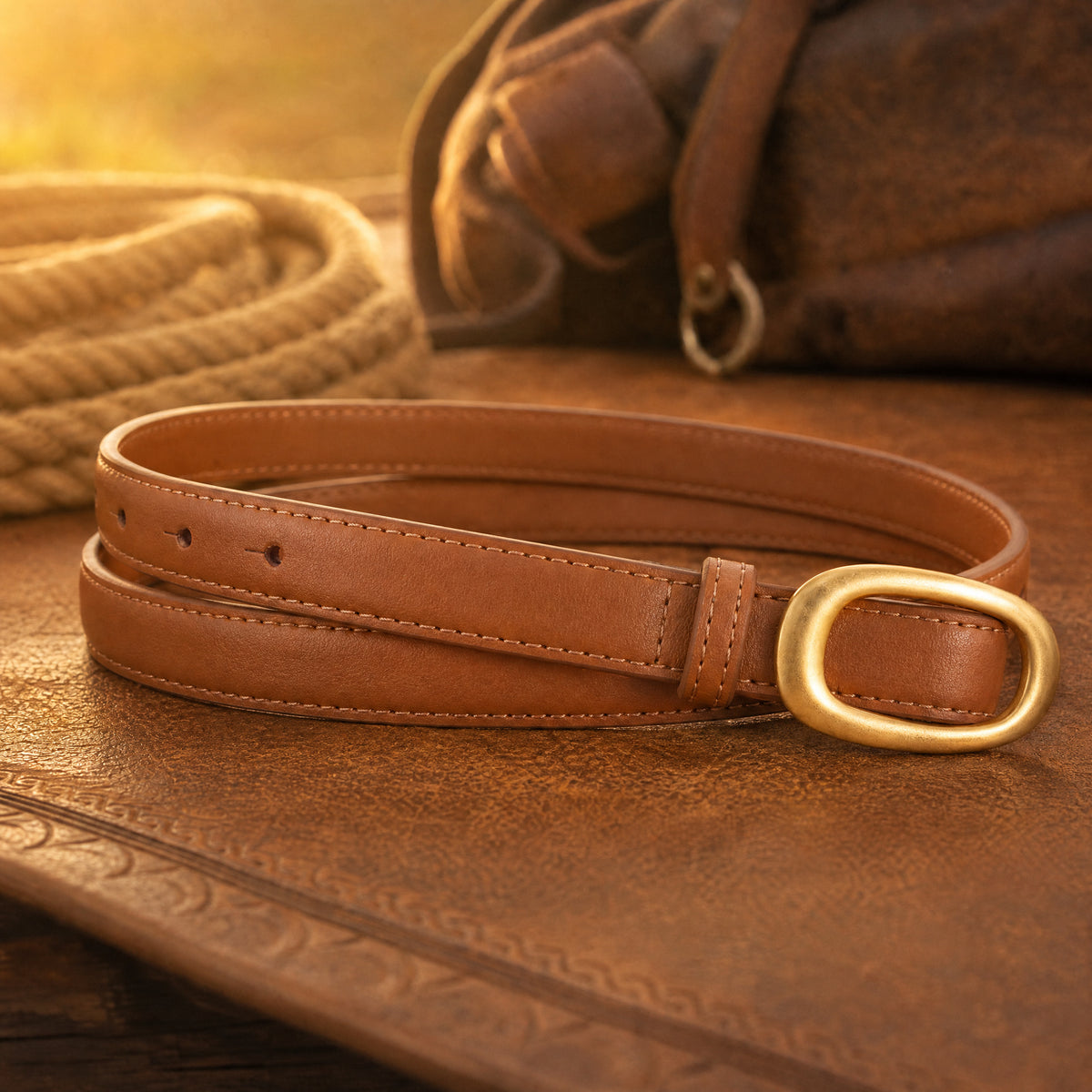 Freer Slim Full-Grain Leather Belt in Brown